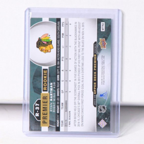 Ryan Hartman Premier Rookie Card 2015/16 Chicago Blackhawks R-37 - Picture 2 of 2